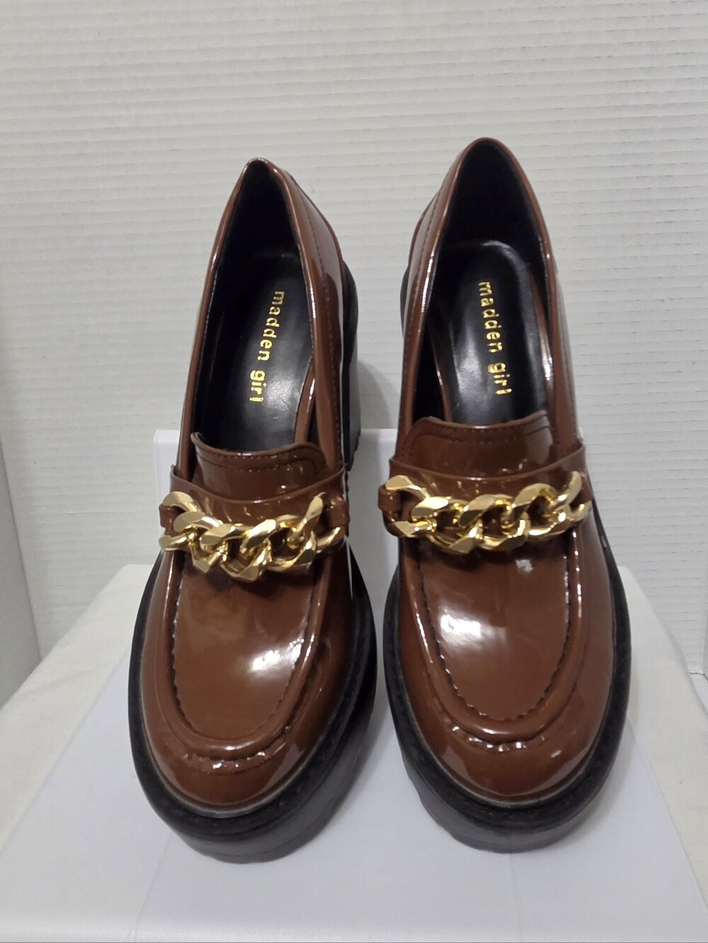 Madden Girl Kassidy Patent Leather Platform Chunky Loafer Chocolate Brown 8.5 - Picture 2 of 11